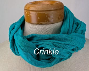 Turquoise 100% Cotton Shorter Gauze Scarf, Hand Dyed in Sheer and Crinkle Gauze 13