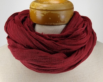 Dark Red Cotton Gauze Scarf, Hand Dyed 100% Cotton Crinkle Gauze Scarf 058