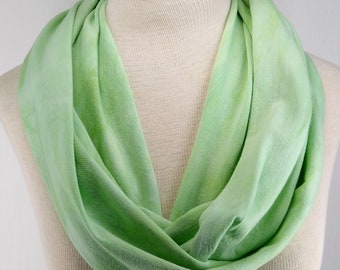 Pastel Green Hand Dyed Infinity Scarf, Bamboo Cotton Jersey Scarf, Hand Dyed Scarf 059