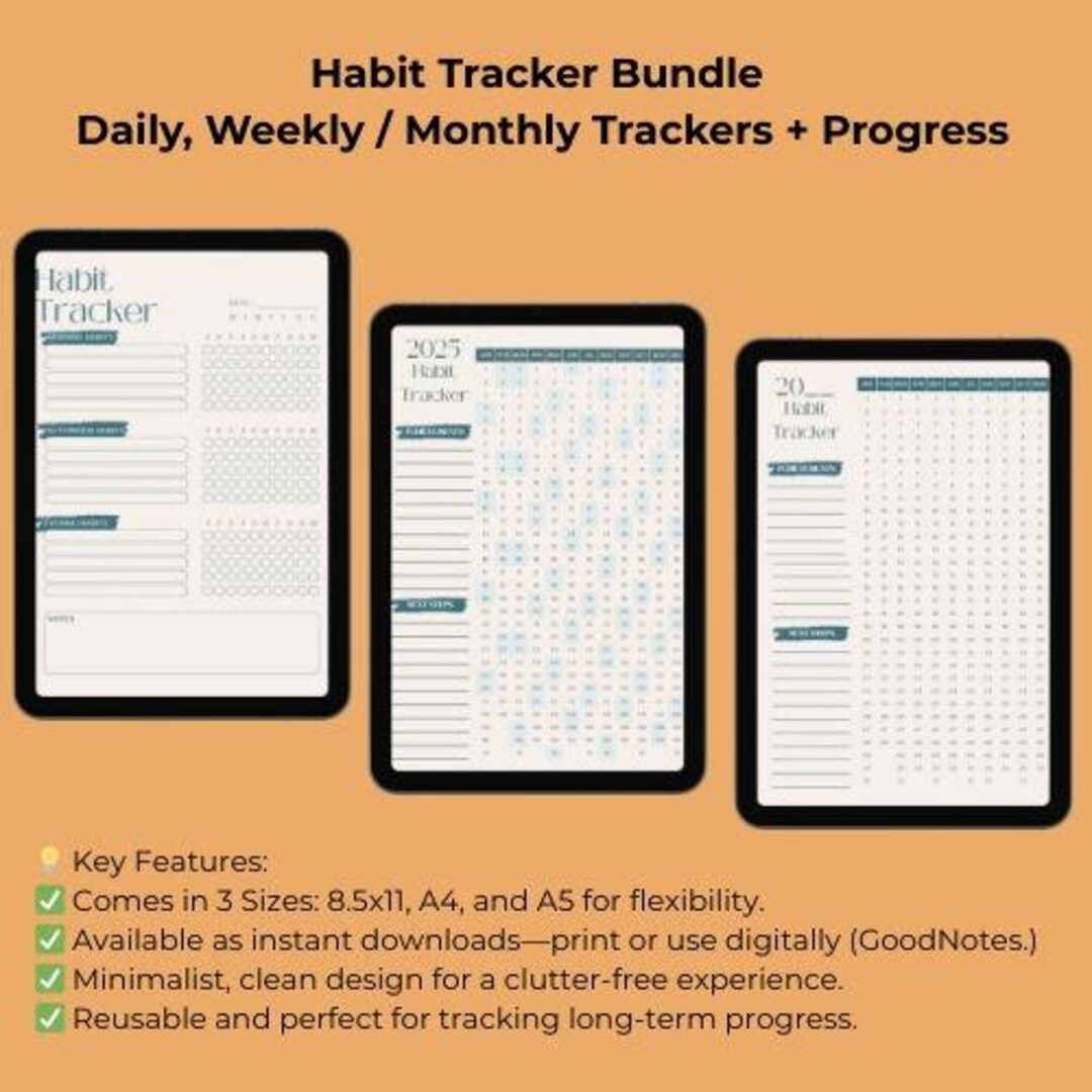 Habit Tracker Bundle | Daily, Weekly & Monthly Trackers + Progress ...