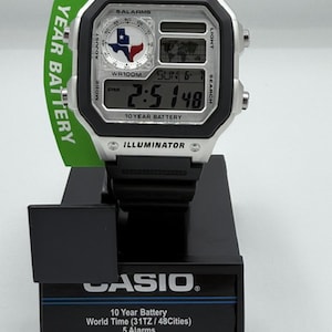 Anpassad Casio AE-1200 "Great State of Texas" - Inspirerad Mod-klocka | Digitalklocka för världstid | Texas Lone Star State Cowboy | Fanpresent bild 2