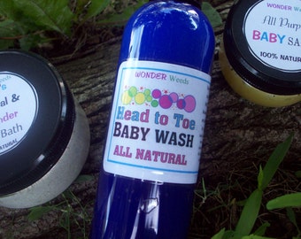 All NATURAL Head to Toe Baby  Shampoo/Baby Wash, extremely GENTLE, Handcrafted, 8 OZ