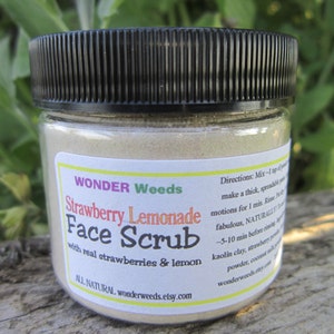 Strawberry Lemon Face Scrub, 100% NATURAL ingredients like REAL strawberries and lemons