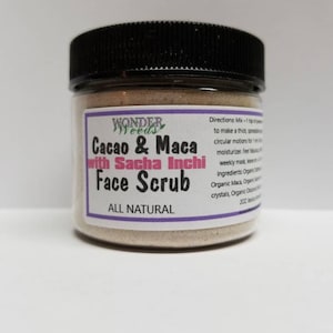 Organic Raw Cacao and Maca Face Scrub, Sacha Inchi, super anti-oxidant all natural face mask, organic face scrub, organic face mask