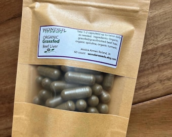 Beef Liver Casules, Grassfed, Grass finished, organic Spirlina, Organic Turmeric