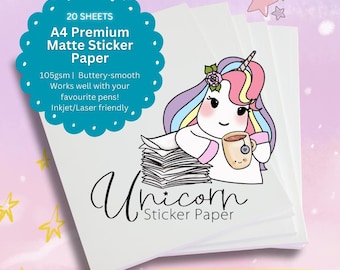 A4 Matte Sticker Paper - Premium, Inkjet/Laser Compatible, 20 Sheets