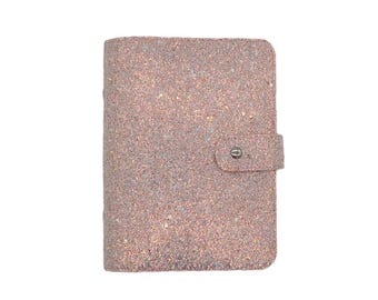 B6 Glitter Travelers Notebook Cover: Pink, White & Gold Vegan Leather