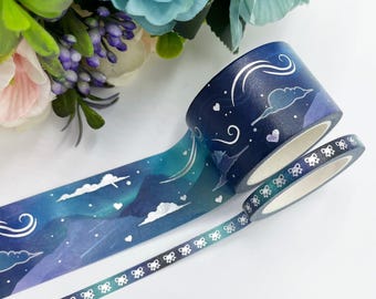 Aurora Washi Tape Set: Handdrawn Silver Foil Decorative Tape