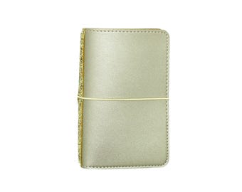 Pocket Traveler’s Notebook – Fire & Ice Candy | Gold Cover with Glitter Spine | Vegan Leather Planner | Mumsy and Bub