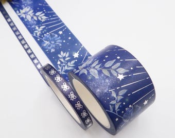 Winter Nights Washi Tape Set: Handdrawn Silver Foil Journaling Tape