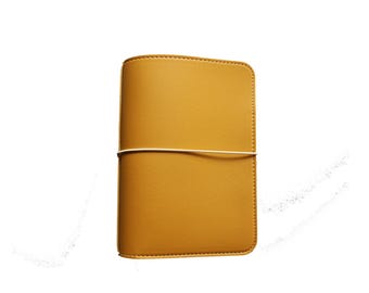 Perfect Fit B6 Marigold PU Leather Traveler's Notebook Cover: Mustard Yellow Planner with Scalloped Pockets