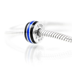 Thin Line® Handcrafted Sterling Silver & Enamel ‘Thin Blue Line’ Police Charm – A Timeless Tribute to Heroes