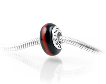 Thin Line® Jewelry Firefighter Sterling Silver & Italian Glass Charm – A Tribute to Bravery and Sacrifice