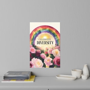 Celebrate Diversity Poster Pride Wall Art Rainbow Diversity Print LGBTQ+ Home Decor Equality Artwork Inclusion Wall Decor
