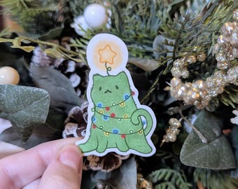 Christmas Tree Cat Vinyl Sticker