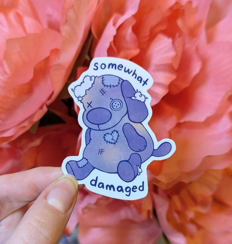 Somewhat Damaged Plushie Vinyl Sticker - Etsy