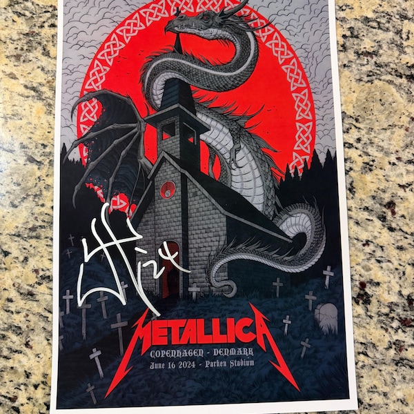 Metallica Tour Poster 11x17 Hand Signed by James Hetfield - Authentic Autograph w/COA