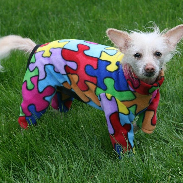Colorful Puzzle PJs Custom Made Fleece Dog Pajamas