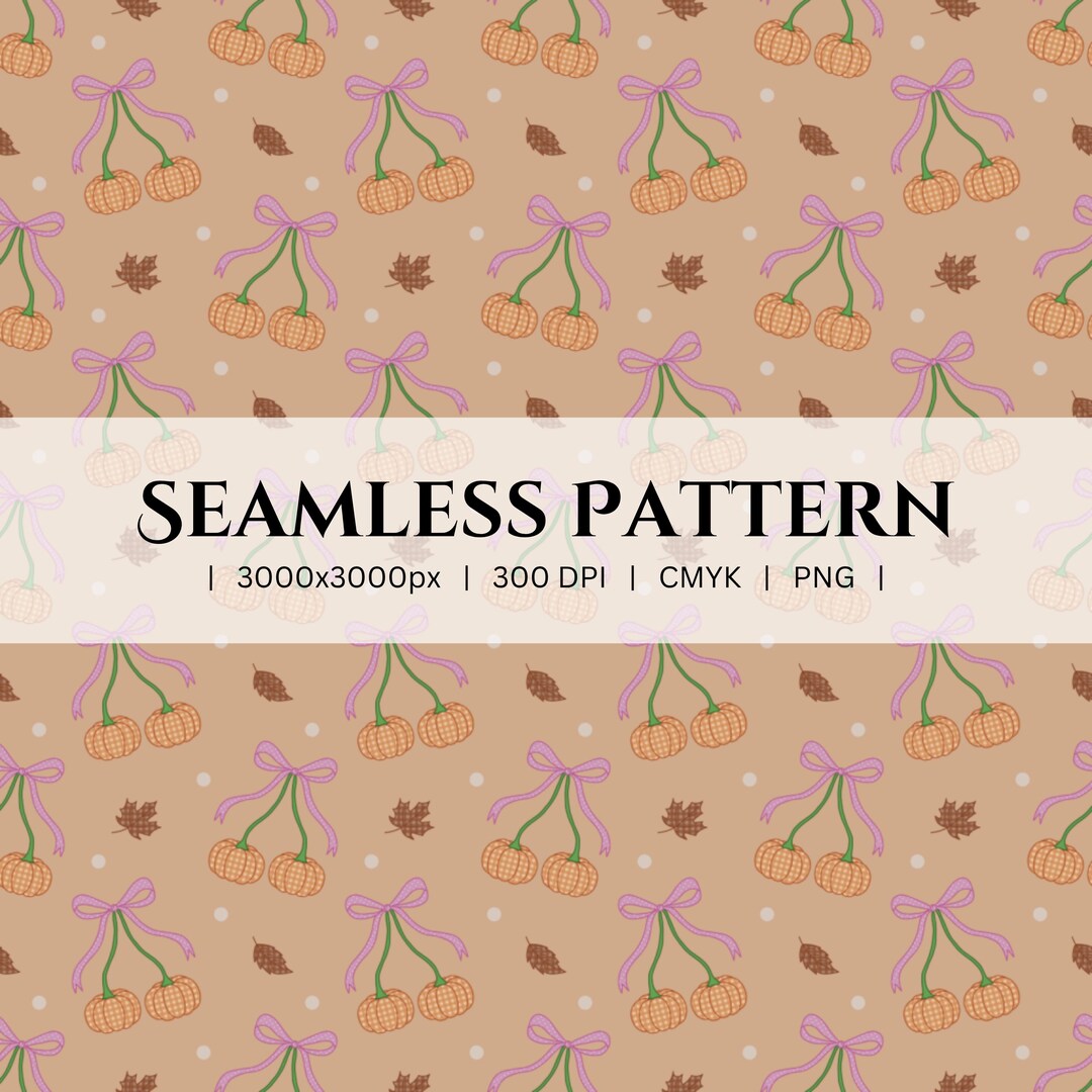 Pumpkin Cherry Coquette Seamless Pattern | Fall Digital Paper ...