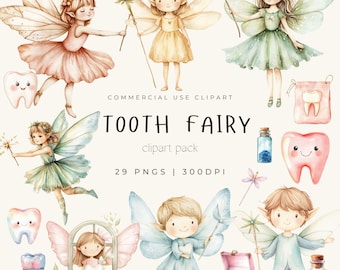 Watercolor Tooth Fairy Clipart, Nursery Decor PNG (Digital Download)