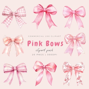 Watercolor Pink Bow Clipart, Baby Shower Nursery Decor, Pastel Pink Ribbon Clipart, Baby Girl PNG, Girly Coquette Bows, Instant Download PNG