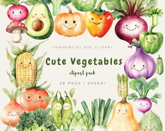 Watercolor Vegetable Clipart, Garden Food PNG Bundle (Digital Download)
