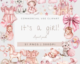 Baby Shower Clipart, Watercolor Newborn Clipart, Baby Boy Clipart, Baby Girl Clipart, Boho Baby Clipart, Gender Reveal, Nursery Clipart, PNG
