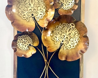 Metal Flower Wall Hanging Art Hand Painted,Metal Flower Decor, Metal Wall Art, Vintage Metal decor, Living Room Decoration,