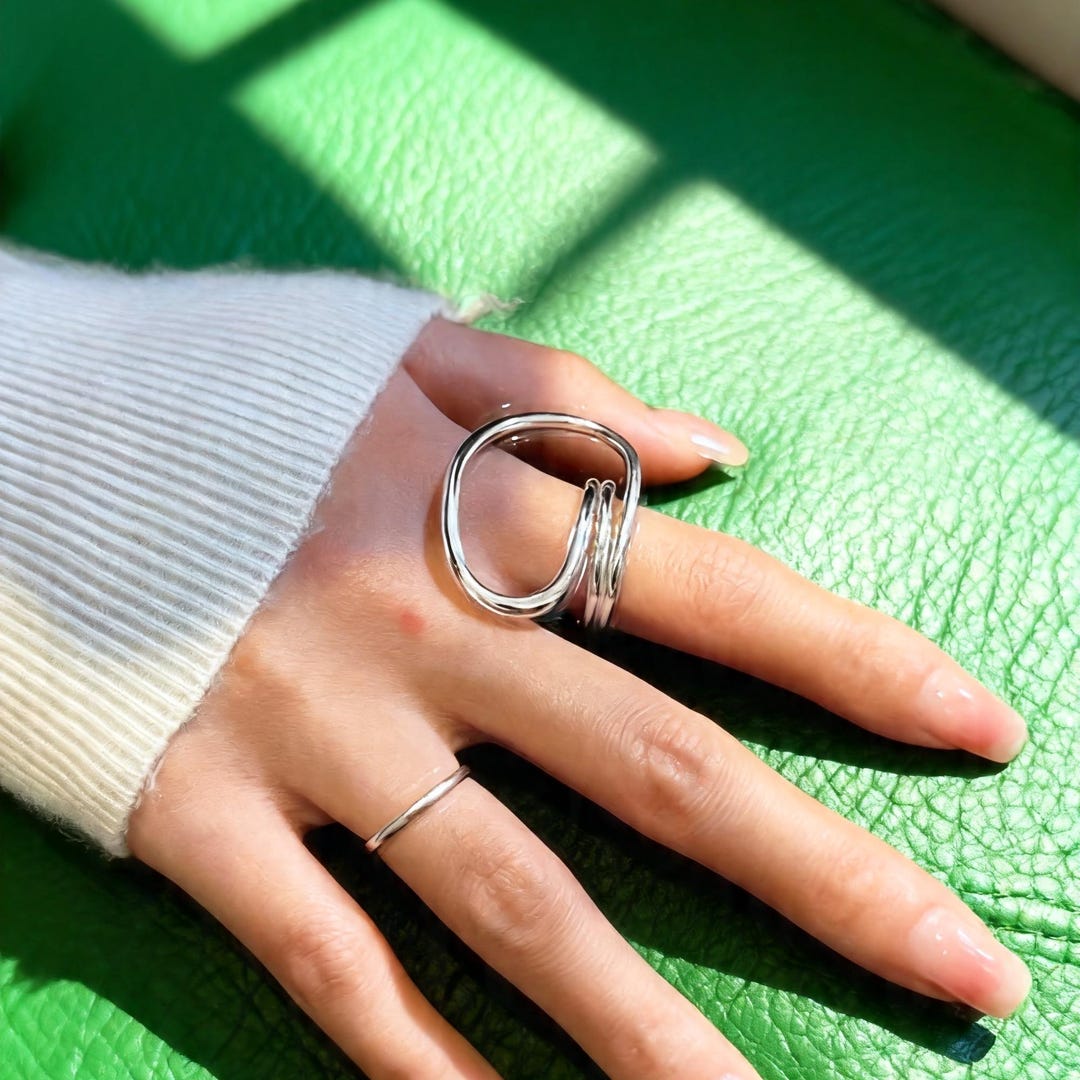 925 Sterling Silver Loop Ring Adjustable Open Ring Minimalist Wrap Ring ...