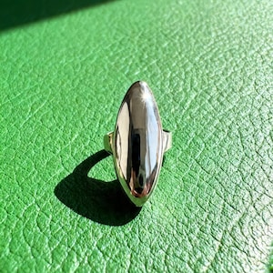 925 sterlingsilver Statement-ring Justerbar öppen ring Minimalistisk oval ring Djärv lång ring Modern unisex smycken Gåva