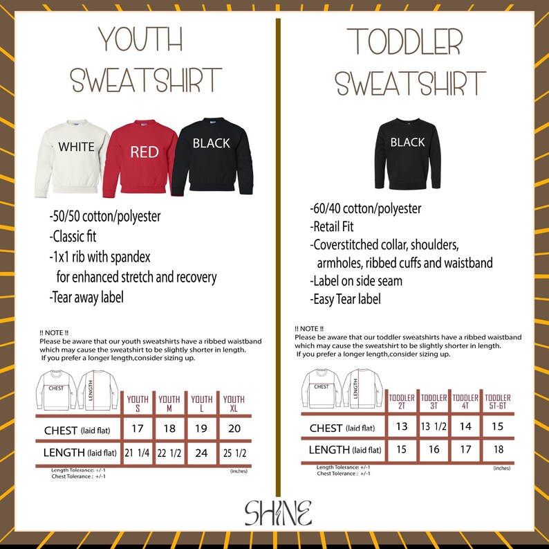 a flyer for a youth sweatshirt and toddler sweatshirt