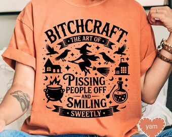 Sarcastic Bitchcraft Halloween Shirt Funny Sarcastic Witch T-Shirt Spooky Season Attitude Tee, Sassy Witchy Vibes Top Grandpa Gift