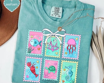 Sea Animals Shirt for Kids Ocean Lover Gift Tee Marine Life Graphic T-Shirt Preschool Teacher Ocean Theme Shirt Beach Trip Family Outfit