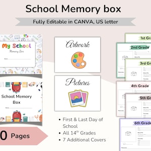 School Memory Box, Keepsake Memory Box, School Years Pages, Childhood Keepsake, School Memory Sheet, Back to School , School File Box, Canva