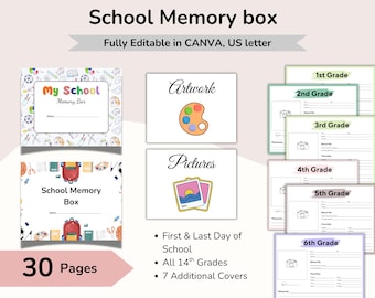 School Memory Box, Keepsake Memory Box, School Years Pages, Childhood Keepsake, School Memory Sheet, Back to School , School File Box, Canva