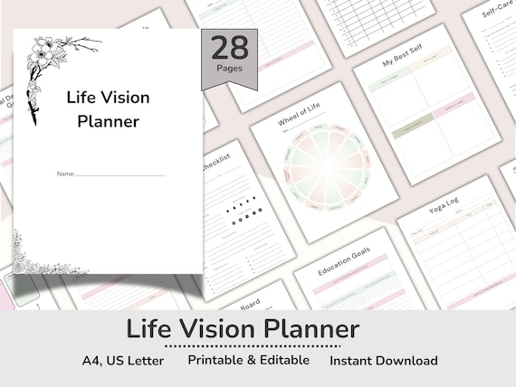 Life Vision Planner, Life Goal Template, Manifestation Board, Lifetime Planner, Mindset Planner, Mental Health Tracker, Self Care Planner