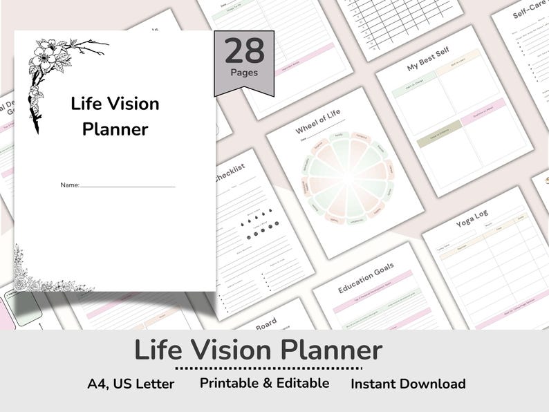 Livsvisionsplanerare, Livsmålsmall, Manifestationstavla, Livstidsplanerare, Mindsetplanerare, Mental Hälsospårare, Självvårdsplanerare bild 1