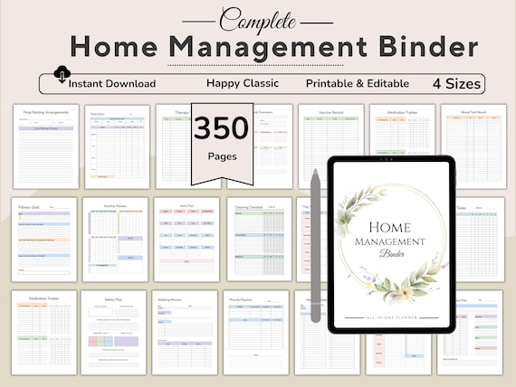 Home Management Binder, Household Organizer, Emergency Contact, End Of Life Planner, Medical Information, Family Household Planner, Finance