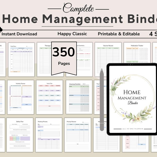 Bindmiddel voor huisbeheer, huishoudelijke planner, contact voor noodgevallen, planner einde levensduur, medische informatie, planner gezinshuishouden, financiën