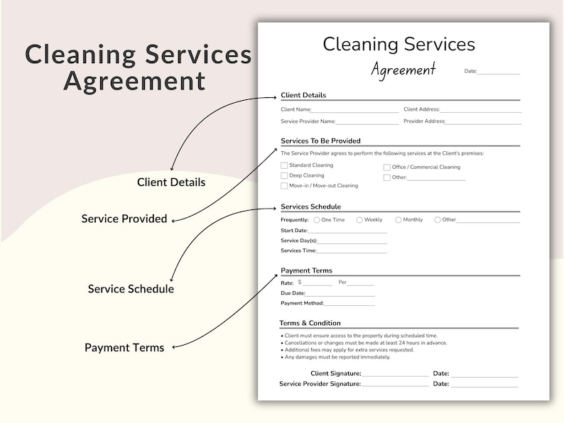 Cleaning Service Agreement Template, Cleaning Agreement, Housekeeper ...