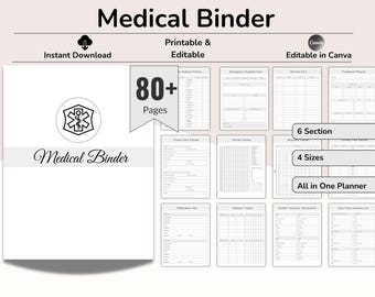 Modèle canevas de cartable médical, carnet de santé, agenda médical pour maladies chroniques, anamnèse, suivi médical, journal médical