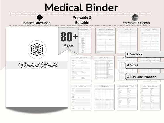 Medical Binder Canva Template, Medical Log, Chronic Illness Medical Planner, Medical History Record, Medical Health Tracker, Medical Journal