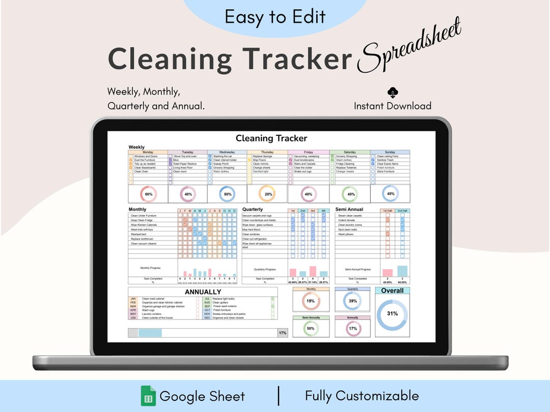 Cleaning Tracker Spreadsheet, Cleaning Routine, Weekly Cleaning ...