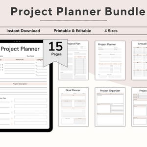 Project planner bundle, Project Management Planner, Project Timeline, Mind Map, Project Task List, Project Plan Tracker, Project Schedule