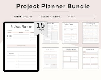 Project planner bundle, Project Management Planner, Project Timeline, Mind Map, Project Task List, Project Plan Tracker, Project Schedule