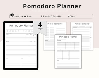Pomodoro Planner Printable, Productivity Planner, Time Blocking Planner, Full Focus Planner, Time Management Tracker, Study Session Planner