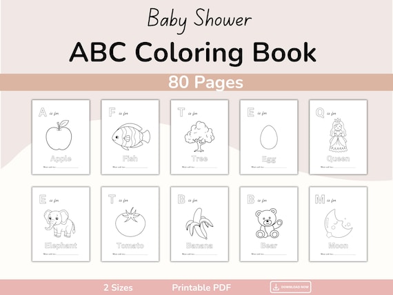ABC Baby Shower Coloring Book, Baby's First ABC Book, Animal Alphabet Coloring Pages, Baby Alphabet Book, Alphabet Activity Pages, Printable