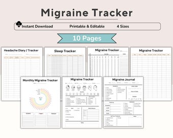 Monthly Migraine Tracker, Migraine Journal, Headache Tracker, Doctor Visit, Sleep Tracker, Chronic Pain Level, Symptom Tracker, Printable