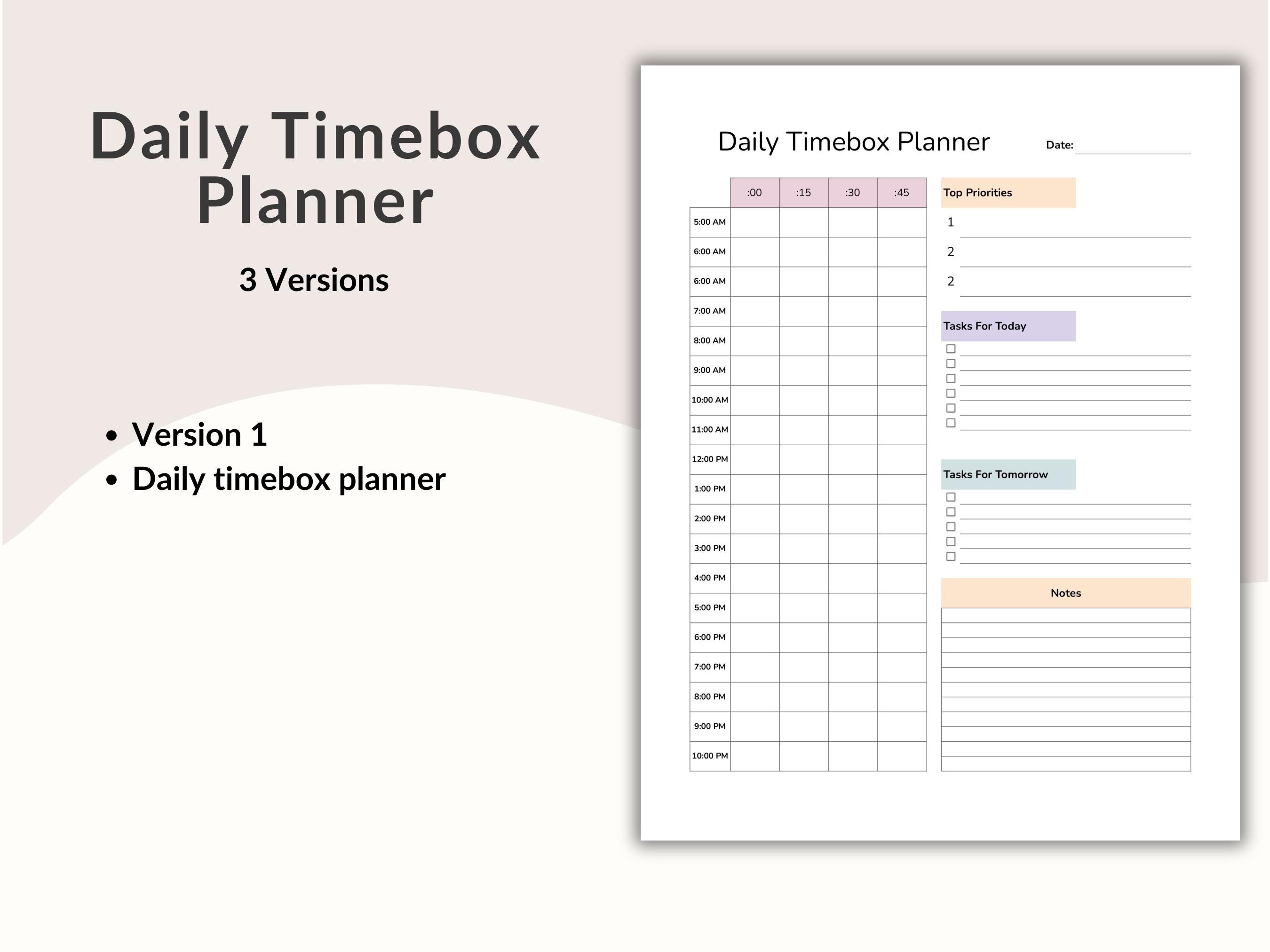 Daily Time Box Planner, Daily Time Blocking Schedule, 24 Hour Planner ...