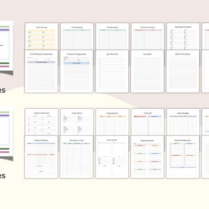 May include: A planner with 23 pages, featuring sections for life and household management. The cover has a colorful design with blue, green, purple, and orange accents. Pages include sections for home security, contacts, and to-do lists.